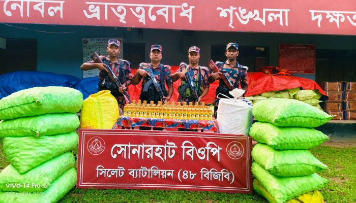 সিলেট সীমান্তে ১১ লাখ টাকার চোরাচালানি পণ্য আটক