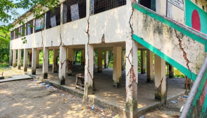 ৩৬ পিলারে ফাটল, ঝুঁকি নিয়েই চলছে প্রাথমিকের পাঠদান