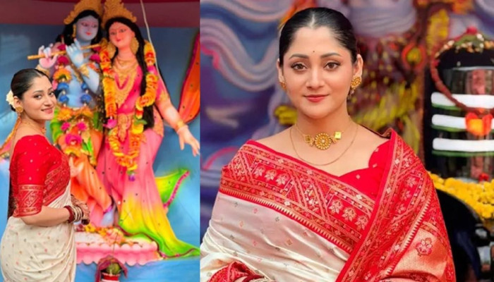 ‘এক দুর্গার সামনে আরেক দুর্গা’, পূজা চেরীর ছবি ঘিরে মুগ্ধতা
